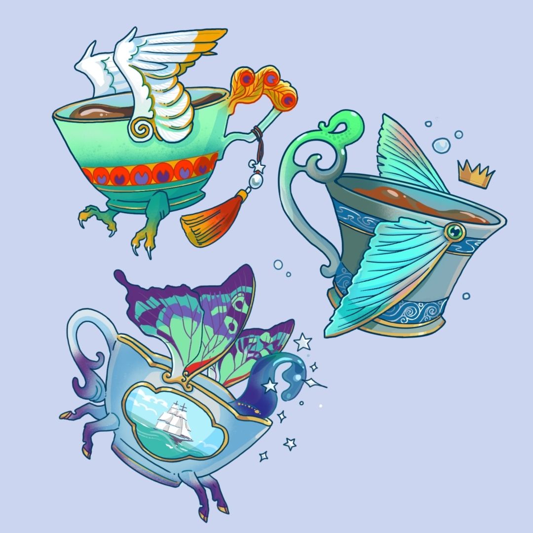 Flying Teacup Stickers